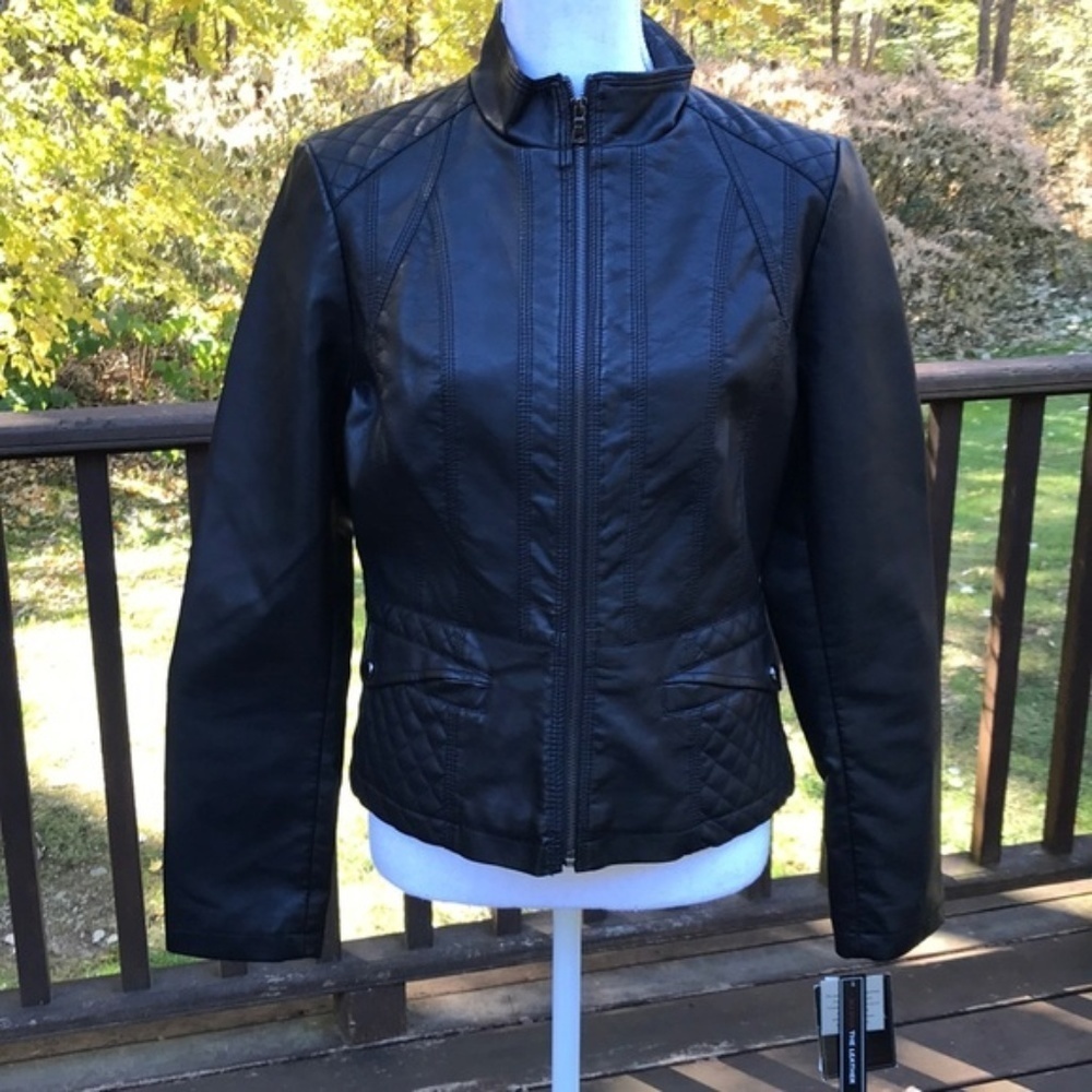 NWT! GIACCA Size M black faux leather jacket